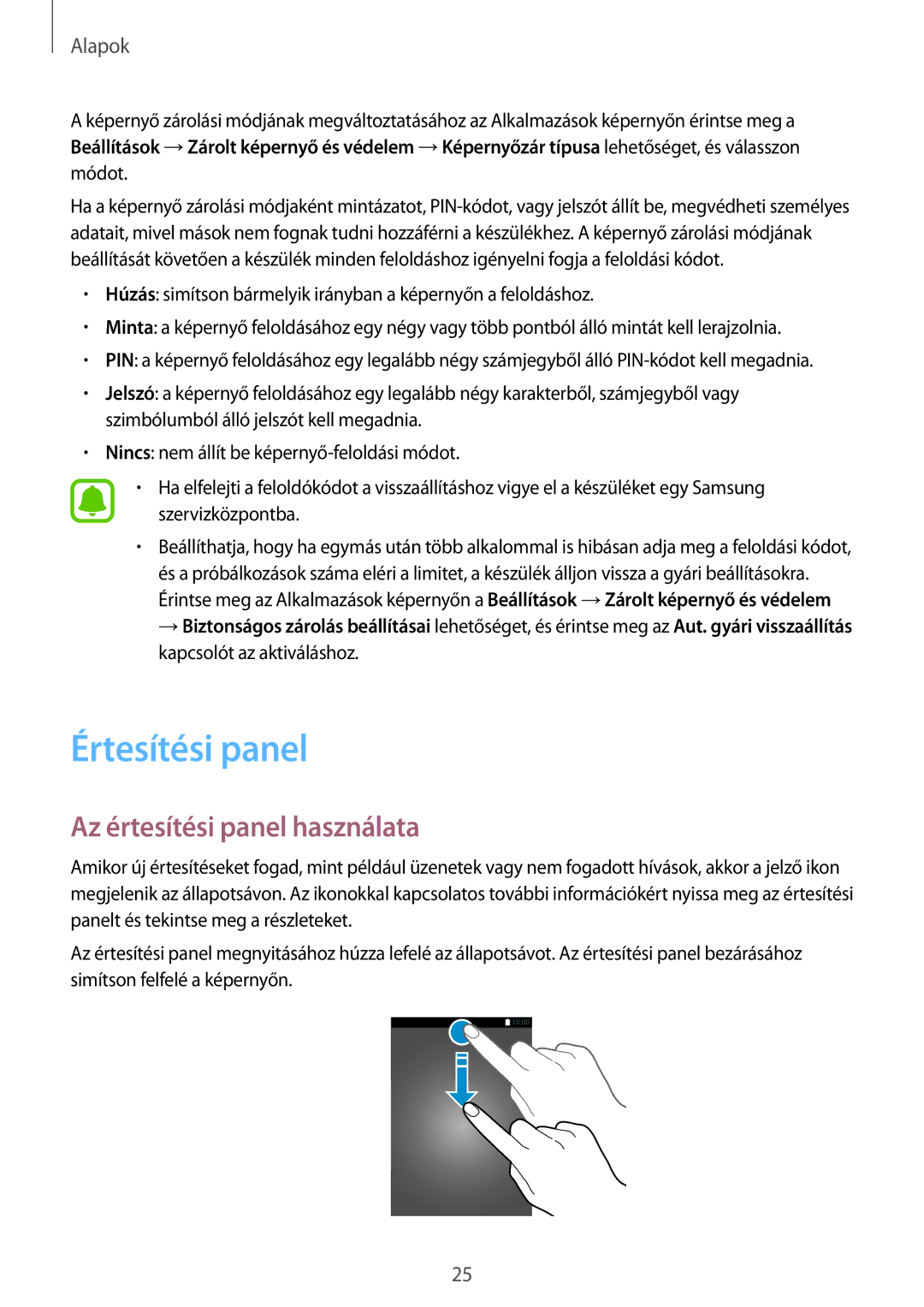 Samsung SM-T585NZKAXEH, SM-T585NZWAXEH manual Értesítési panel, Az értesítési panel használata 