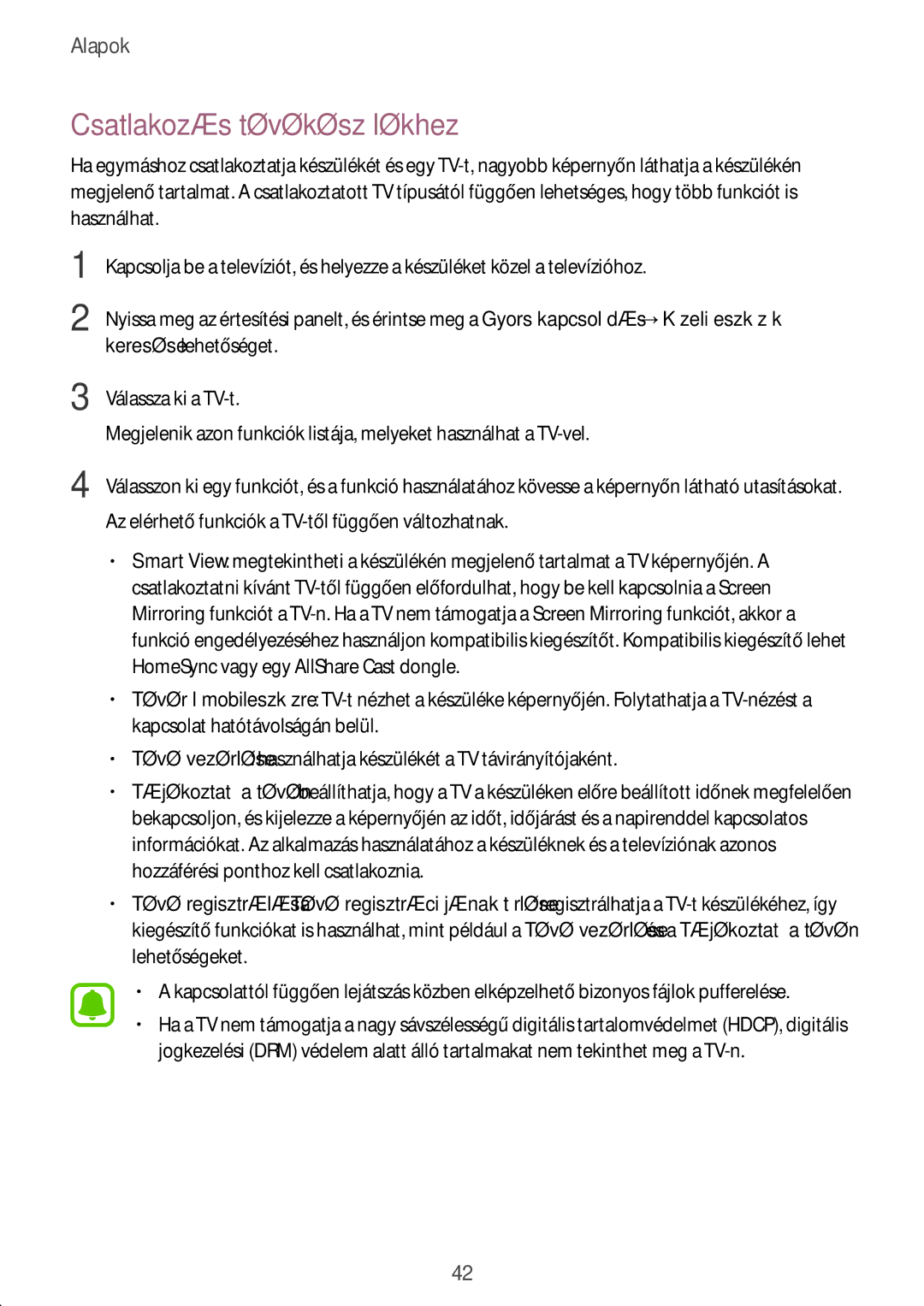 Samsung SM-T585NZWAXEH, SM-T585NZKAXEH manual Csatlakozás tévékészülékhez 