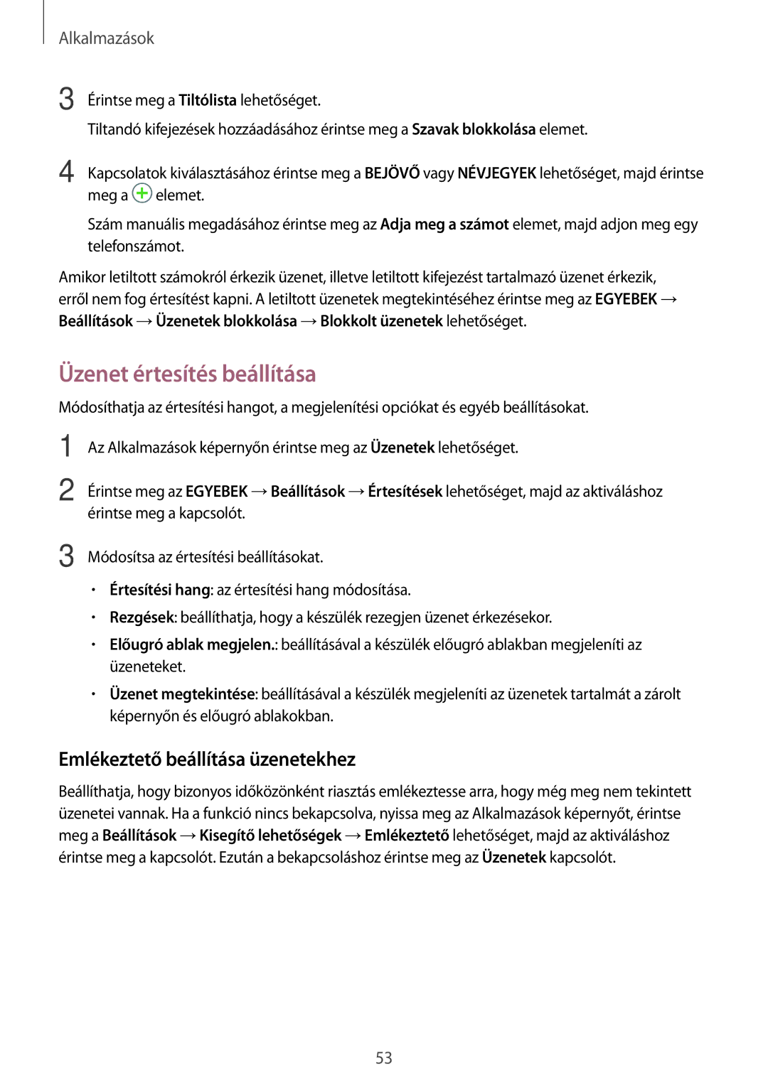 Samsung SM-T585NZKAXEH, SM-T585NZWAXEH manual Üzenet értesítés beállítása, Emlékeztető beállítása üzenetekhez 