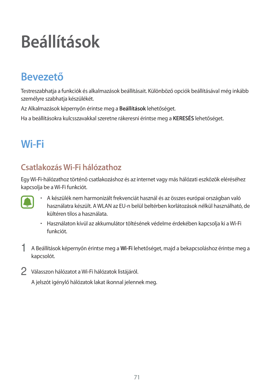 Samsung SM-T585NZKAXEH, SM-T585NZWAXEH manual Bevezető, Csatlakozás Wi-Fi hálózathoz 