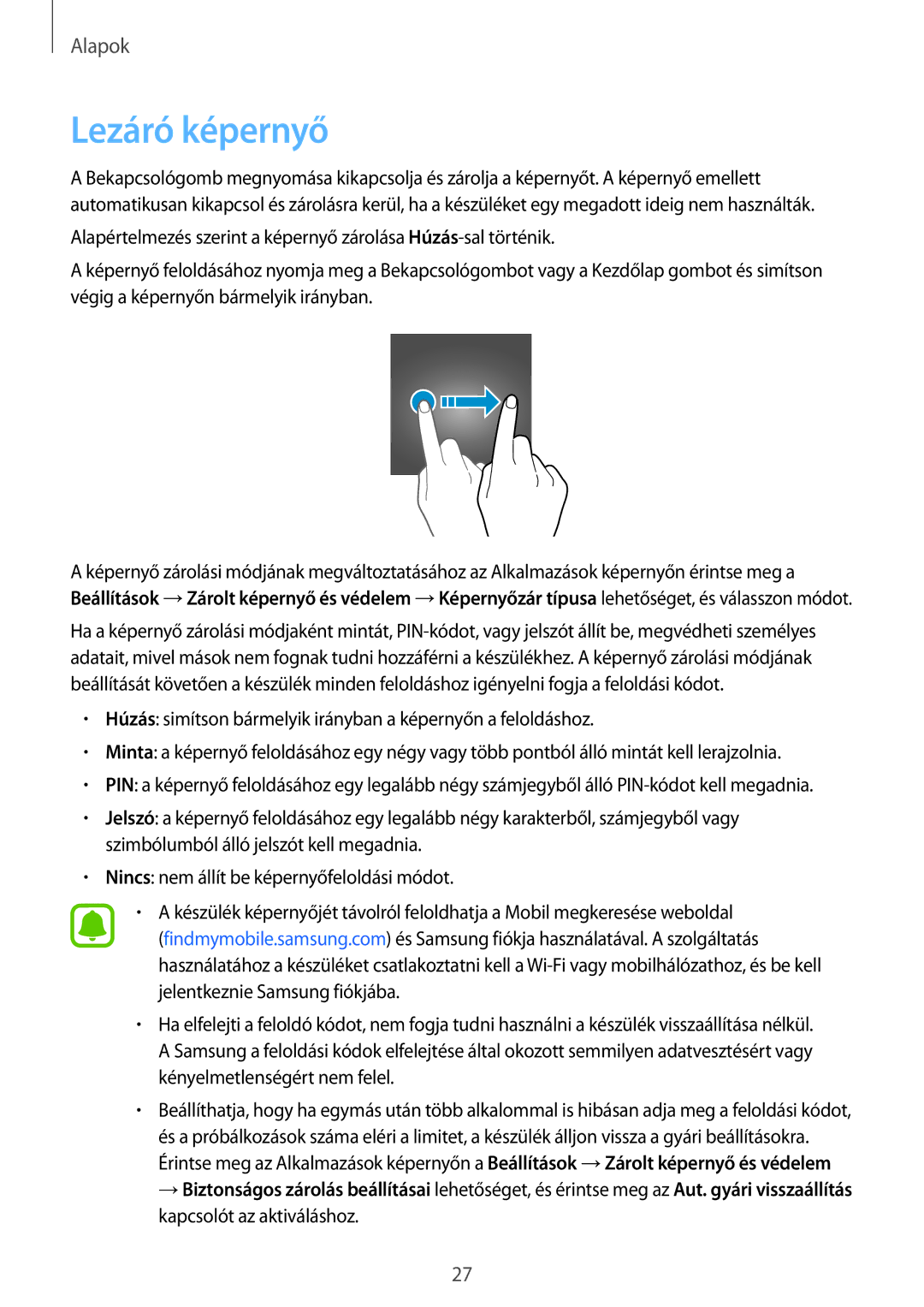 Samsung SM-T585NZKAXEH, SM-T585NZWAXEH manual Lezáró képernyő 