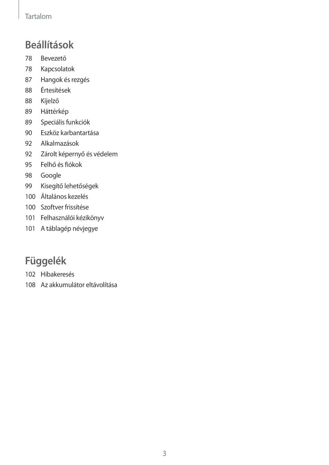 Samsung SM-T585NZKAXEH, SM-T585NZWAXEH manual Függelék 