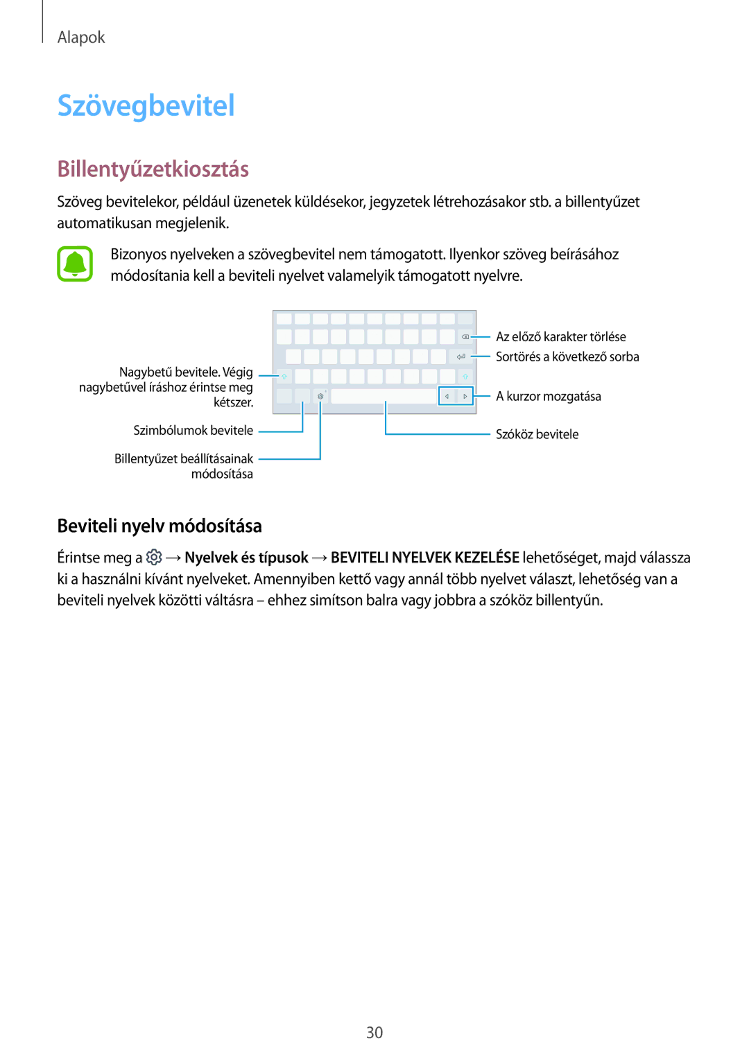 Samsung SM-T585NZWAXEH, SM-T585NZKAXEH manual Szövegbevitel, Billentyűzetkiosztás, Beviteli nyelv módosítása 