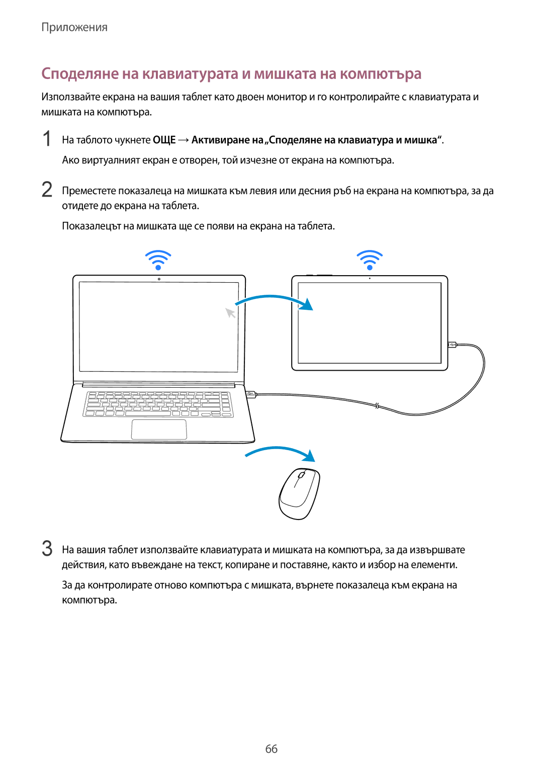 Samsung SM-T670NZKABGL, SM-T670NZWABGL manual Споделяне на клавиатурата и мишката на компютъра 