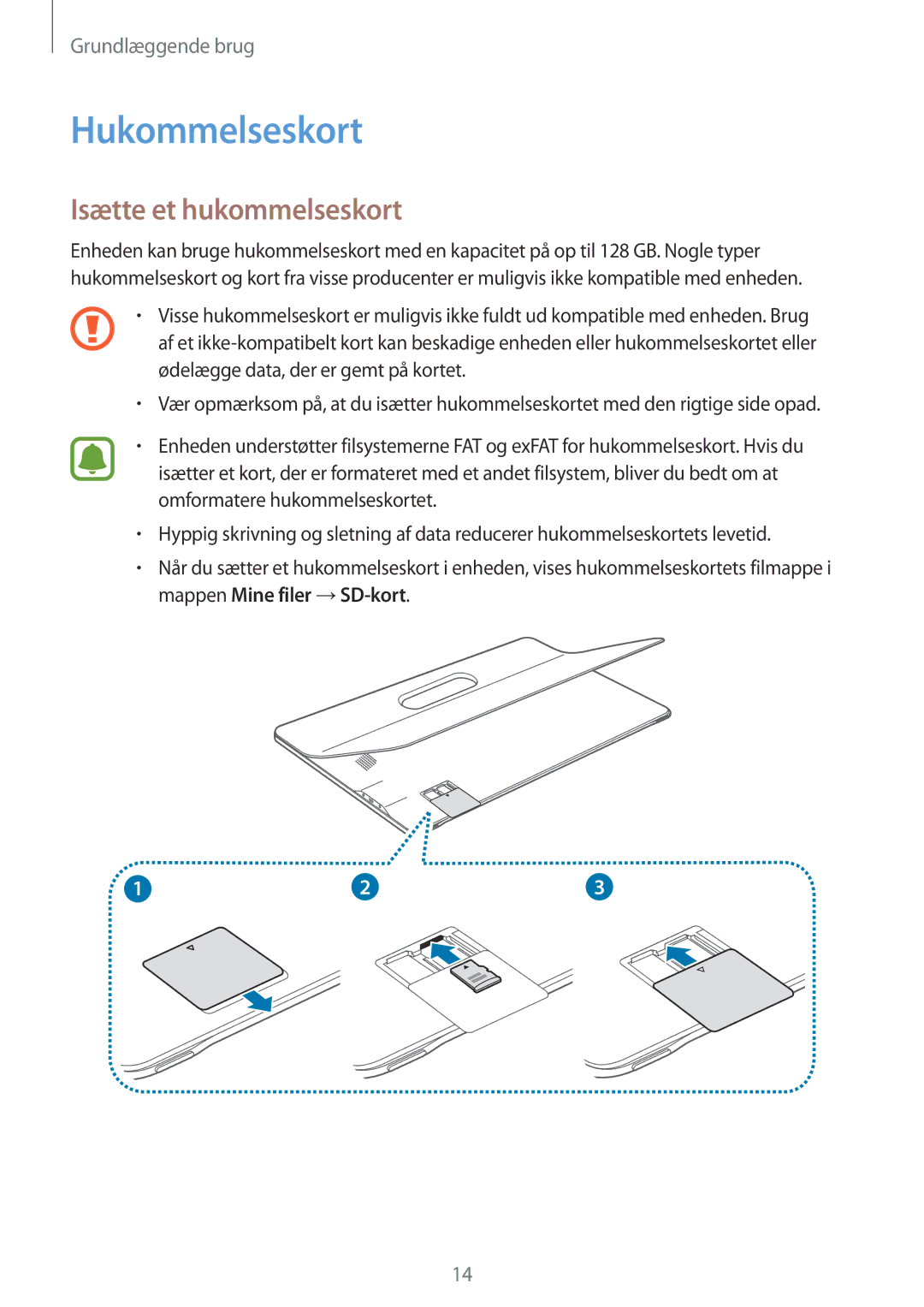 Samsung SM-T670NZKANEE manual Hukommelseskort, Isætte et hukommelseskort 