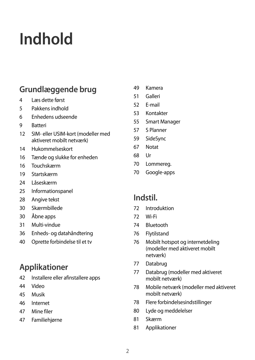 Samsung SM-T670NZKANEE manual Indhold 