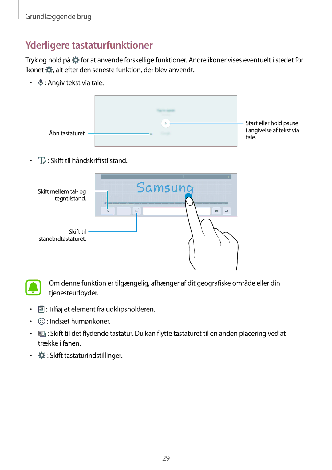 Samsung SM-T670NZKANEE manual Yderligere tastaturfunktioner 