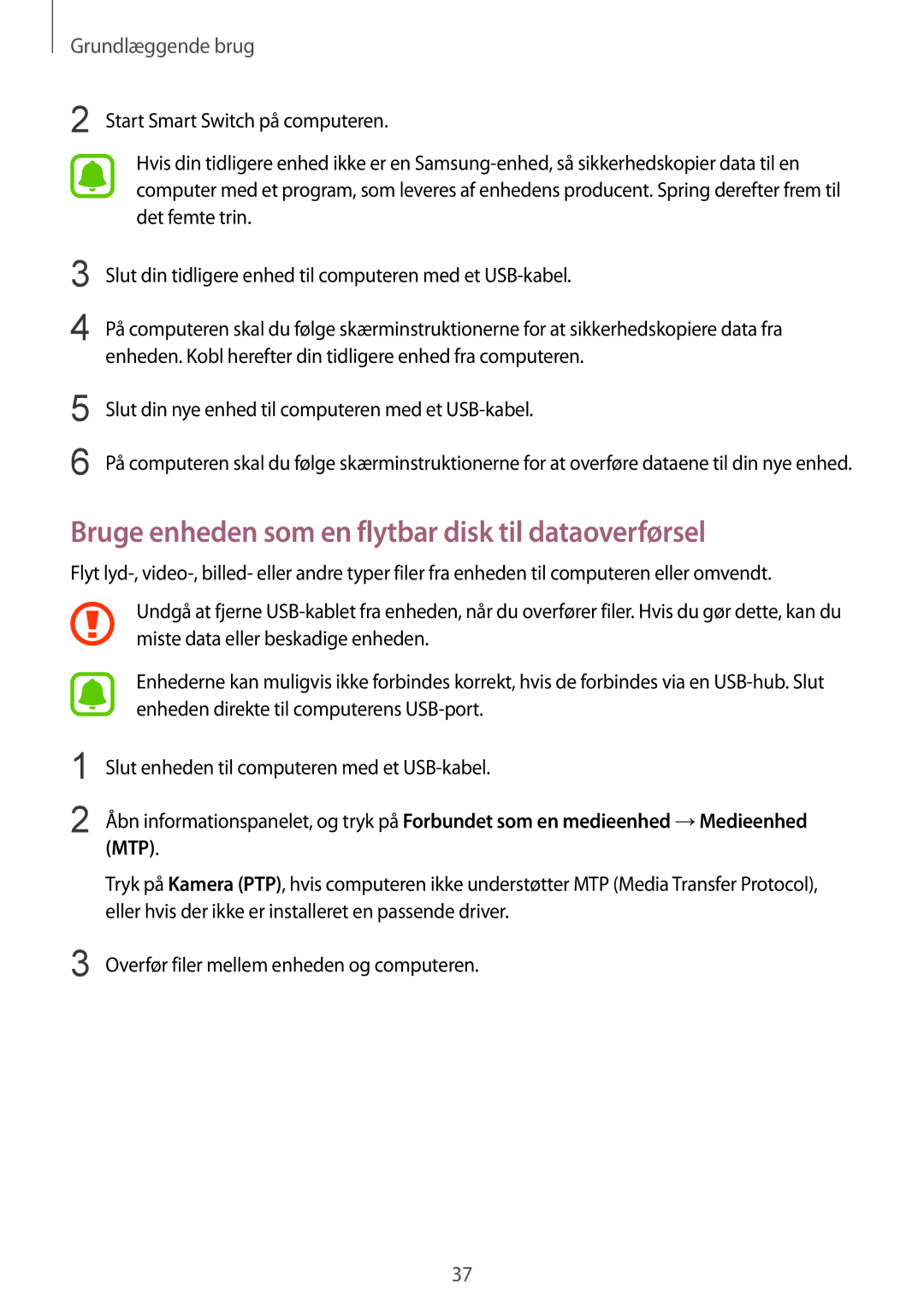 Samsung SM-T670NZKANEE manual Bruge enheden som en flytbar disk til dataoverførsel 