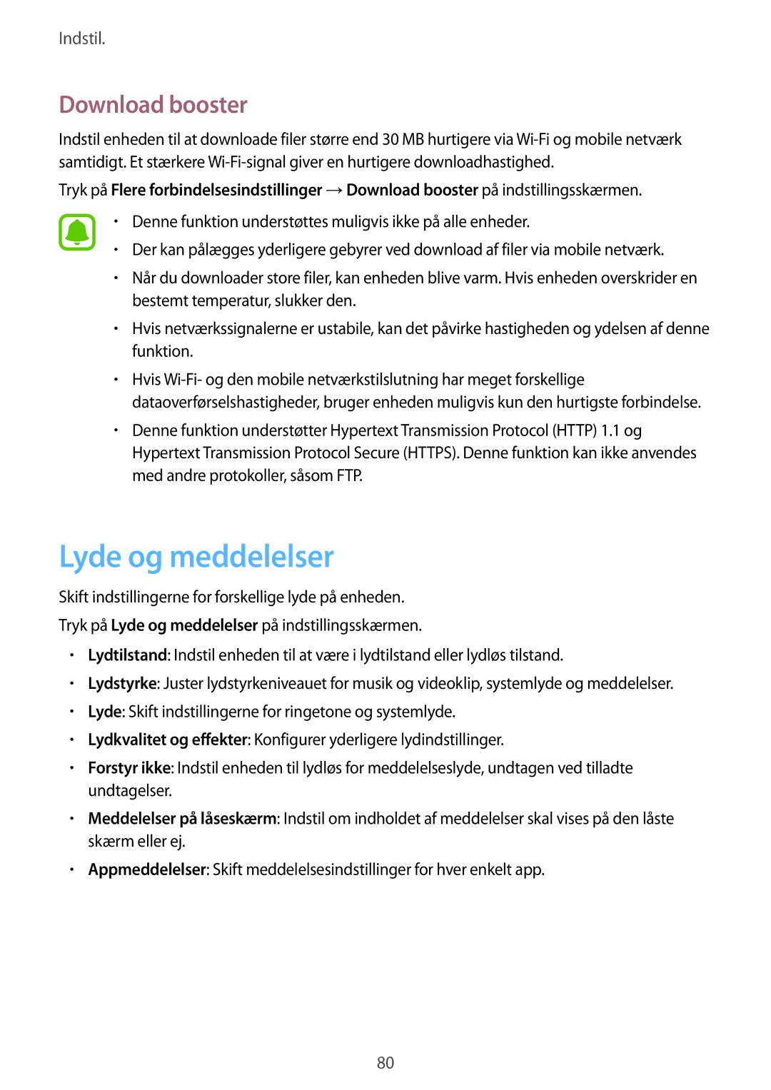 Samsung SM-T670NZKANEE manual Lyde og meddelelser, Download booster 