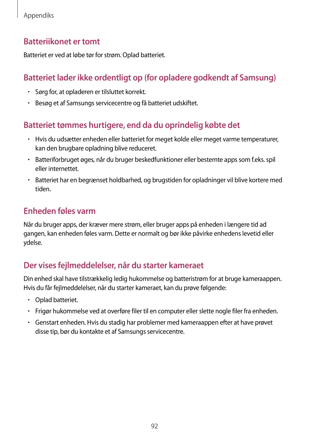 Samsung SM-T670NZKANEE manual Batteriikonet er tomt 