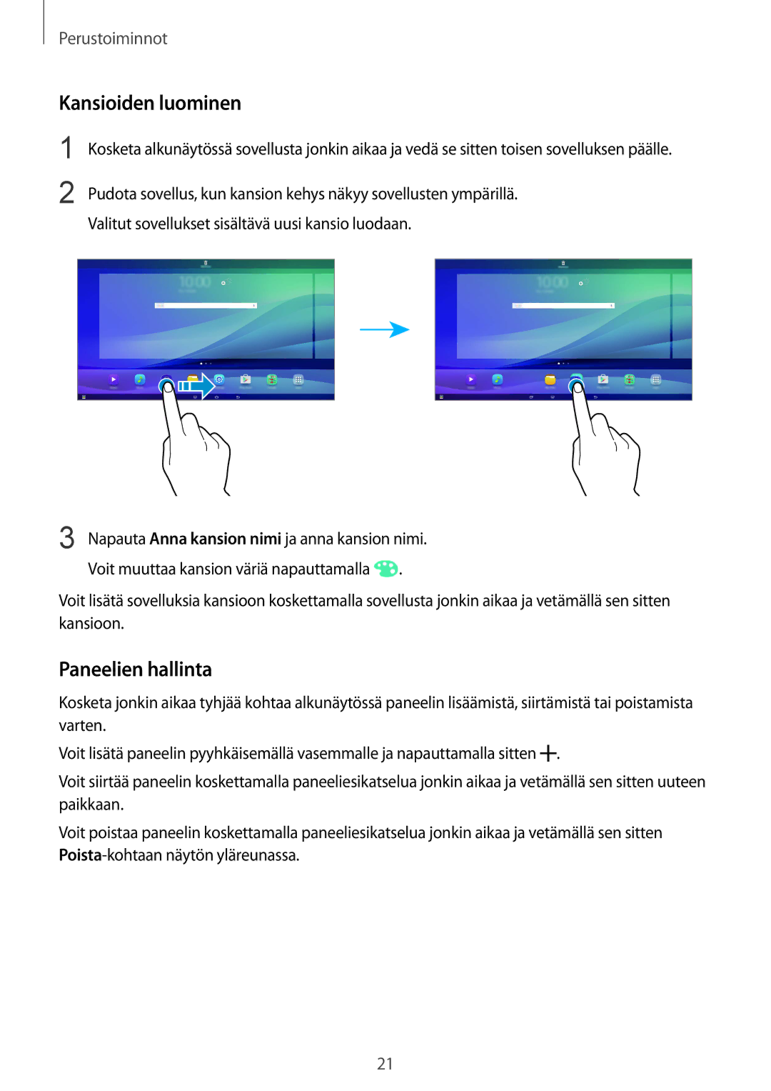 Samsung SM-T670NZKANEE manual Kansioiden luominen, Paneelien hallinta 