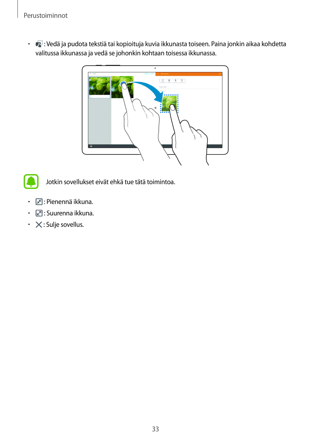 Samsung SM-T670NZKANEE manual Perustoiminnot 