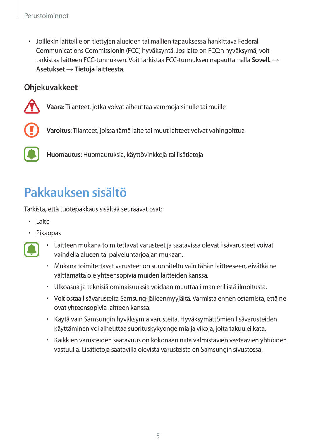 Samsung SM-T670NZKANEE manual Pakkauksen sisältö, Ohjekuvakkeet 