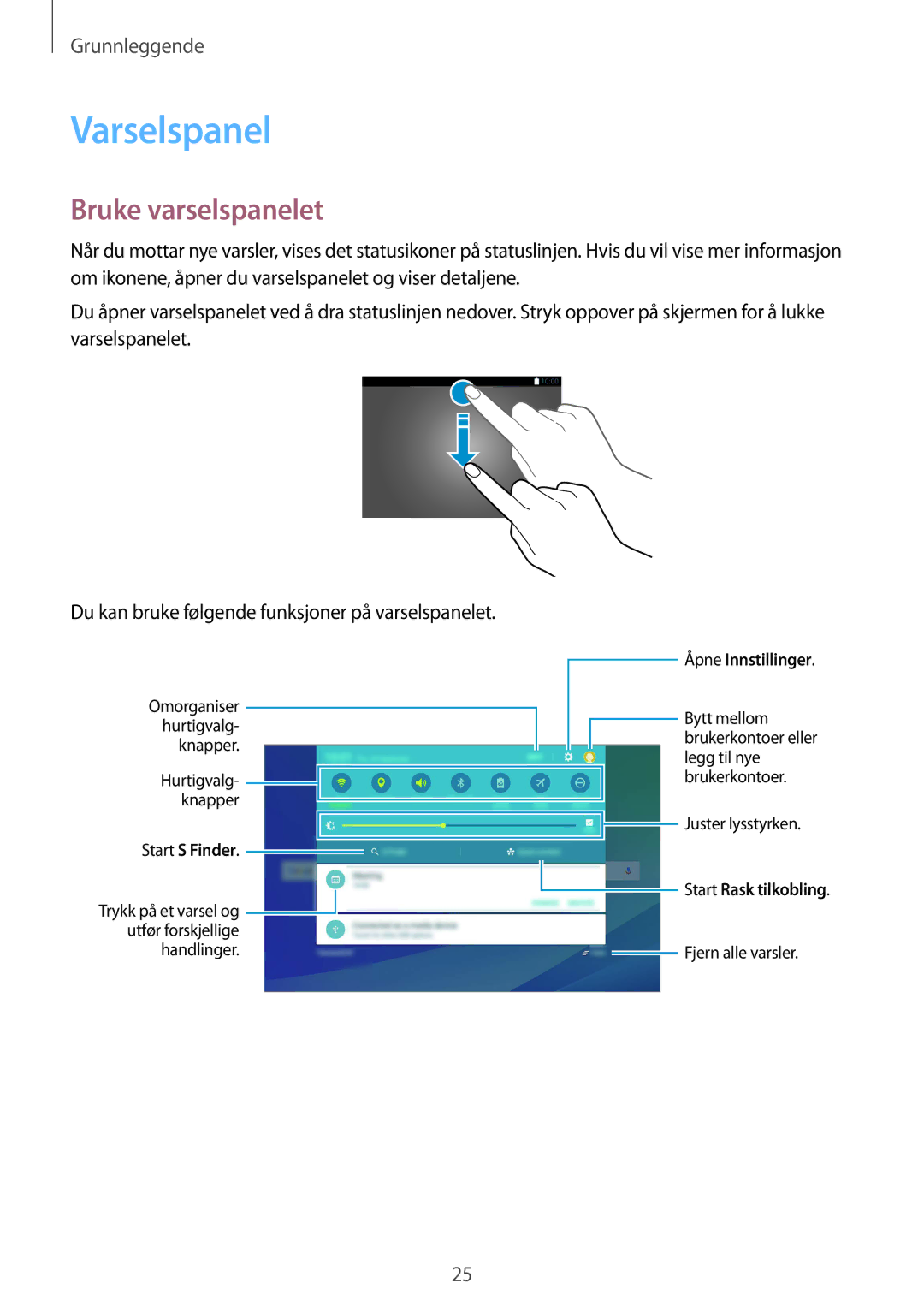 Samsung SM-T670NZKANEE manual Varselspanel, Bruke varselspanelet 