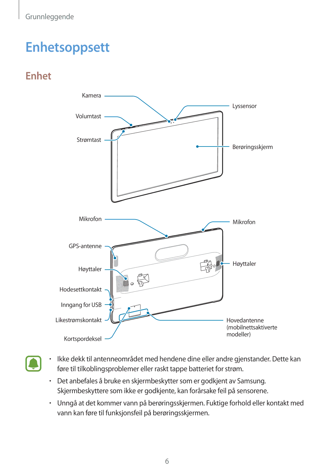 Samsung SM-T670NZKANEE manual Enhetsoppsett 