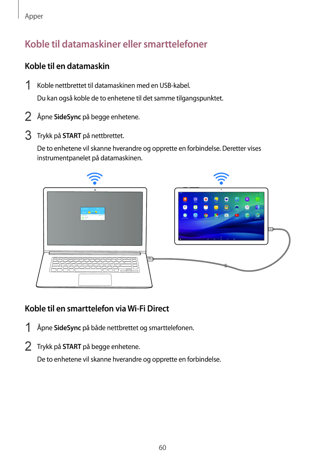 Samsung SM-T670NZKANEE manual Koble til datamaskiner eller smarttelefoner, Koble til en datamaskin 