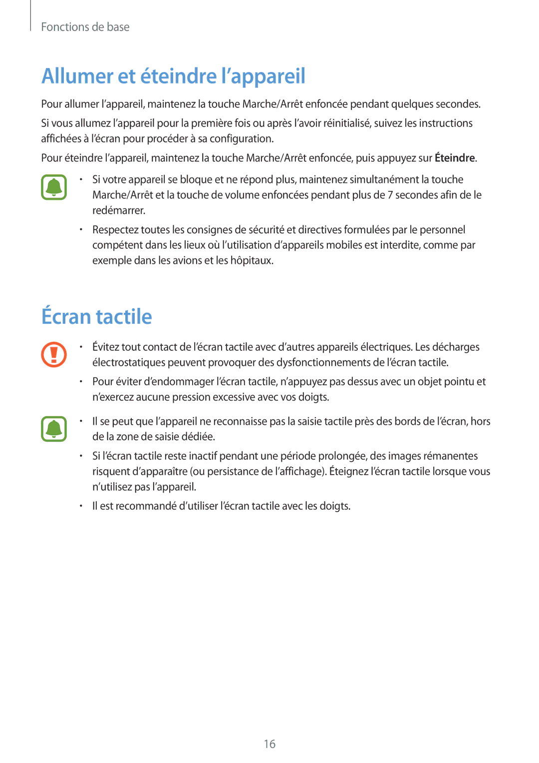 Samsung SM-T670NZKAXEF manual Allumer et éteindre l’appareil, Écran tactile 