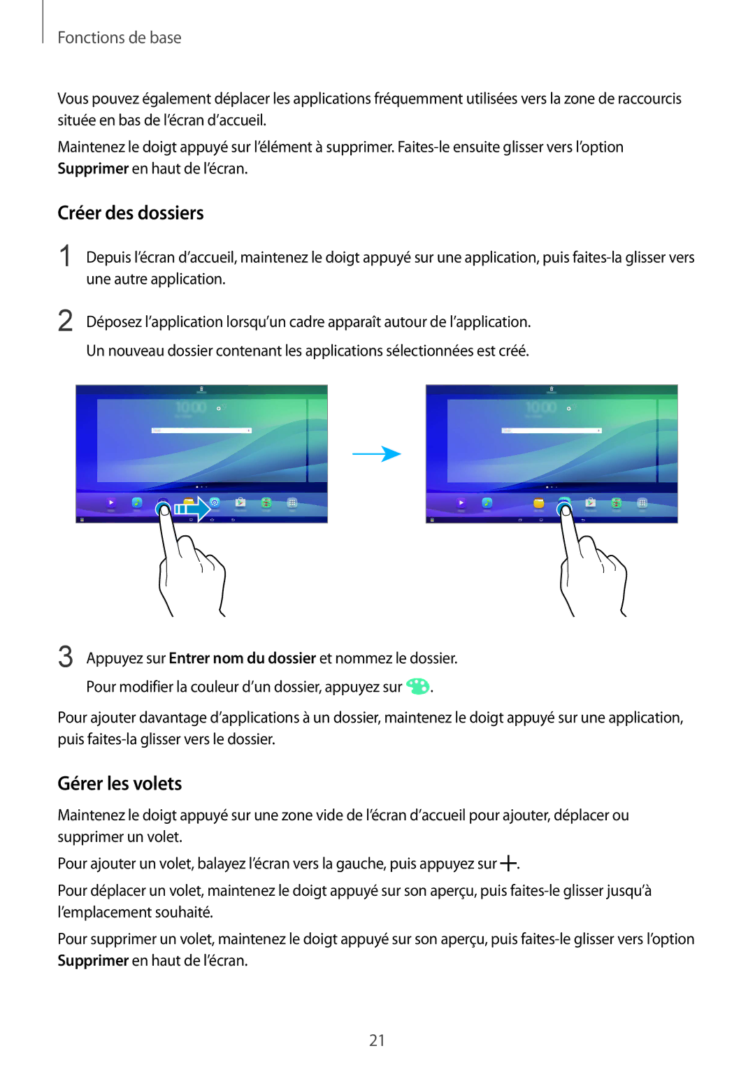 Samsung SM-T670NZKAXEF manual Créer des dossiers, Gérer les volets 