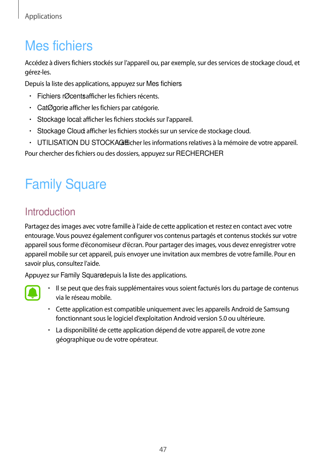 Samsung SM-T670NZKAXEF manual Mes fichiers, Family Square 