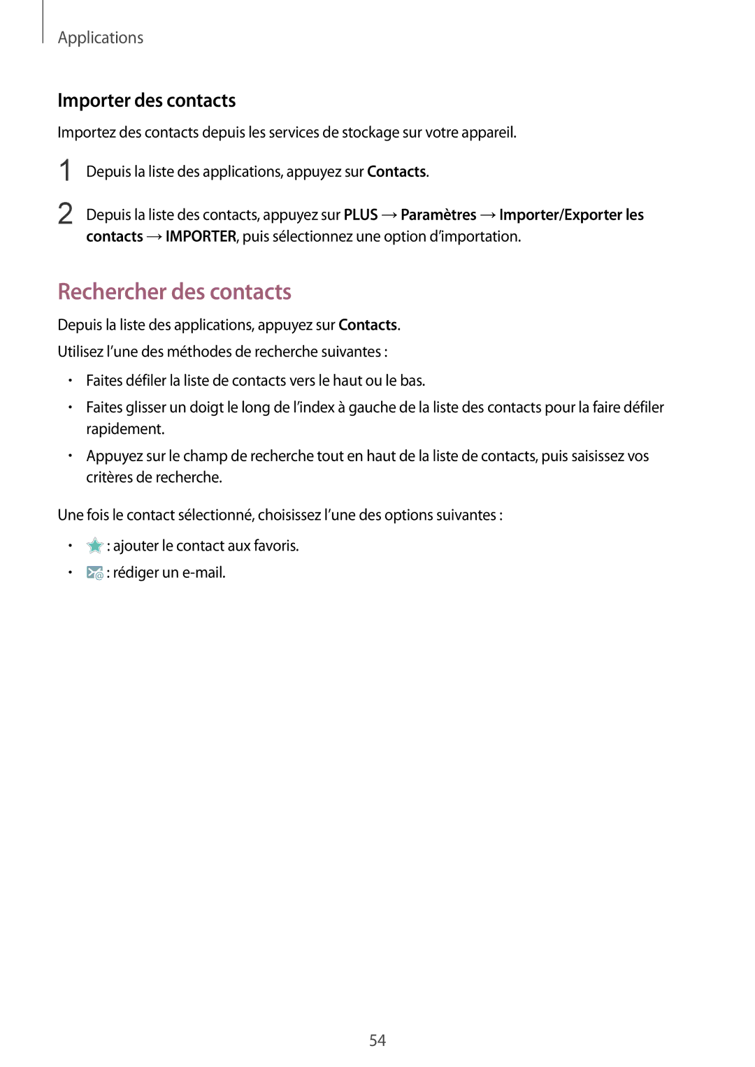 Samsung SM-T670NZKAXEF manual Rechercher des contacts, Importer des contacts 