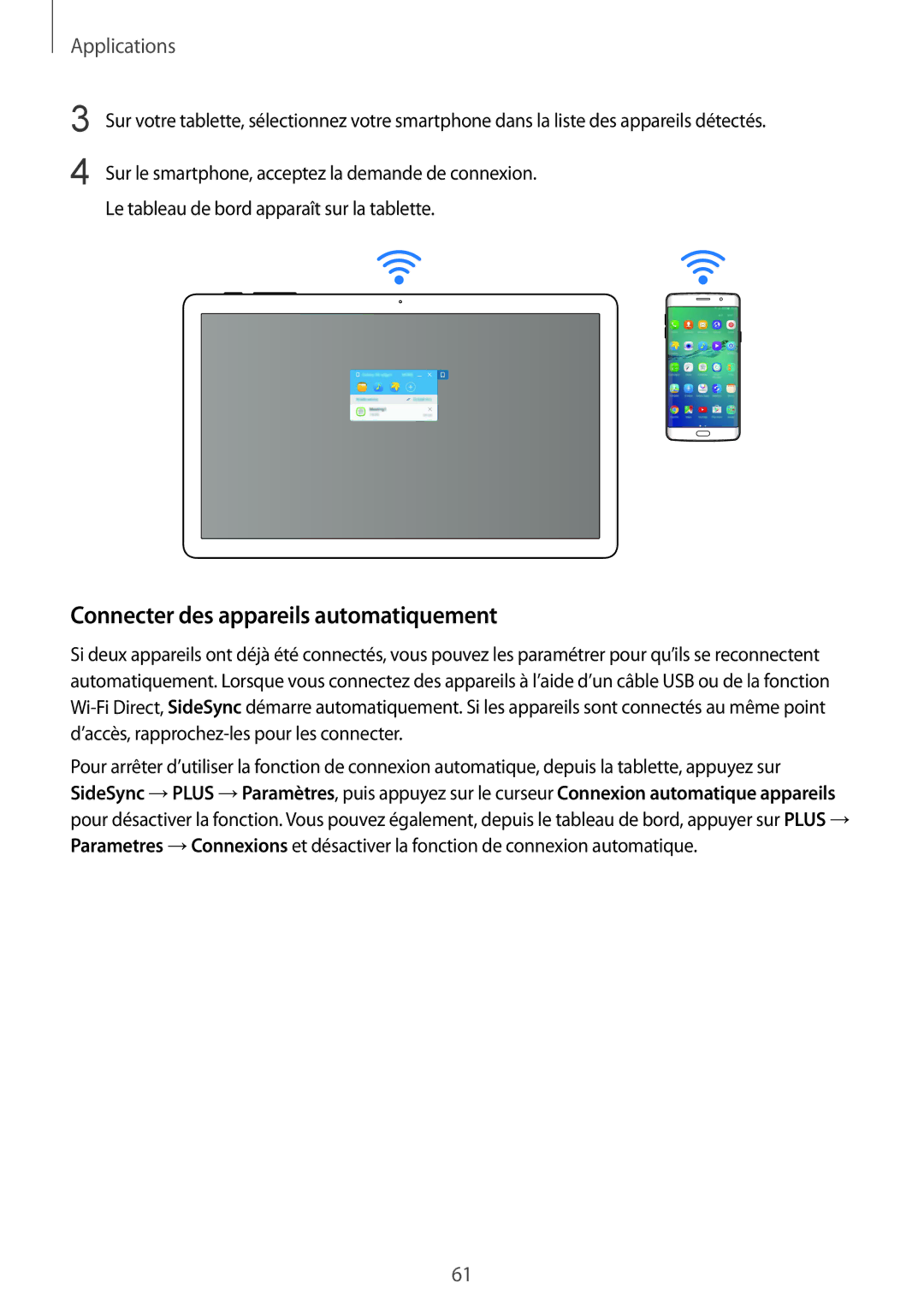 Samsung SM-T670NZKAXEF manual Connecter des appareils automatiquement 