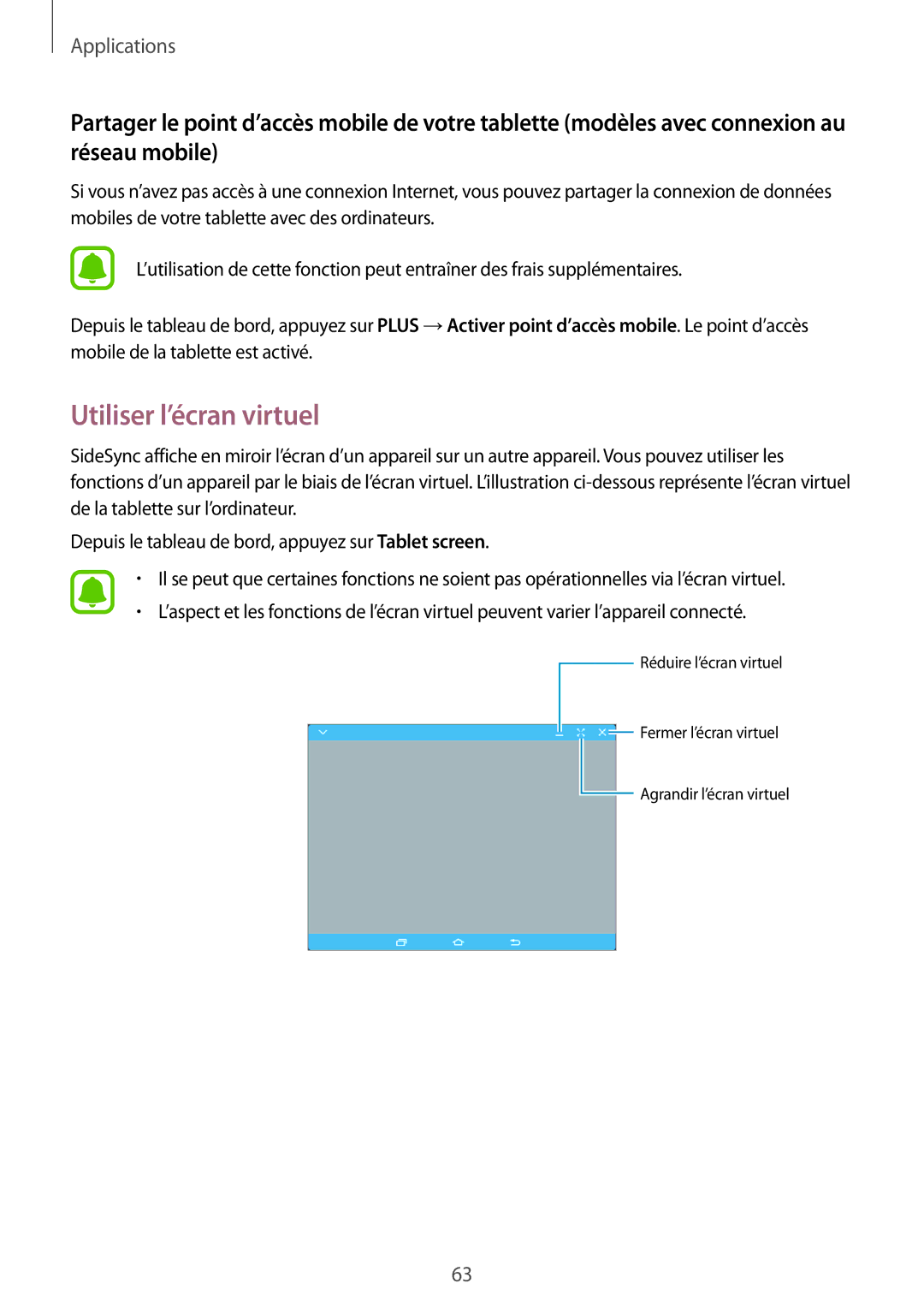 Samsung SM-T670NZKAXEF manual Utiliser l’écran virtuel 