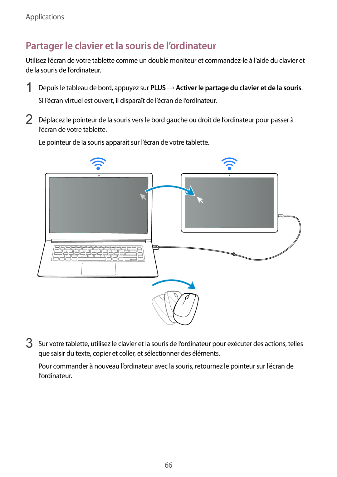 Samsung SM-T670NZKAXEF manual Partager le clavier et la souris de l’ordinateur 