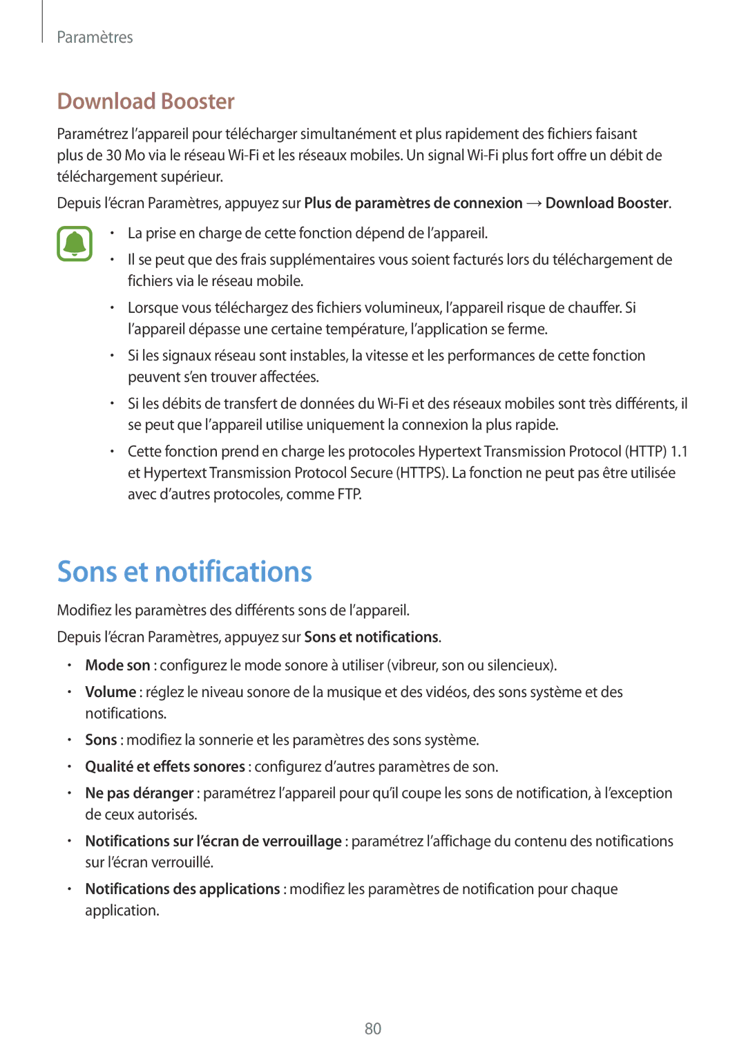 Samsung SM-T670NZKAXEF manual Sons et notifications, Download Booster 