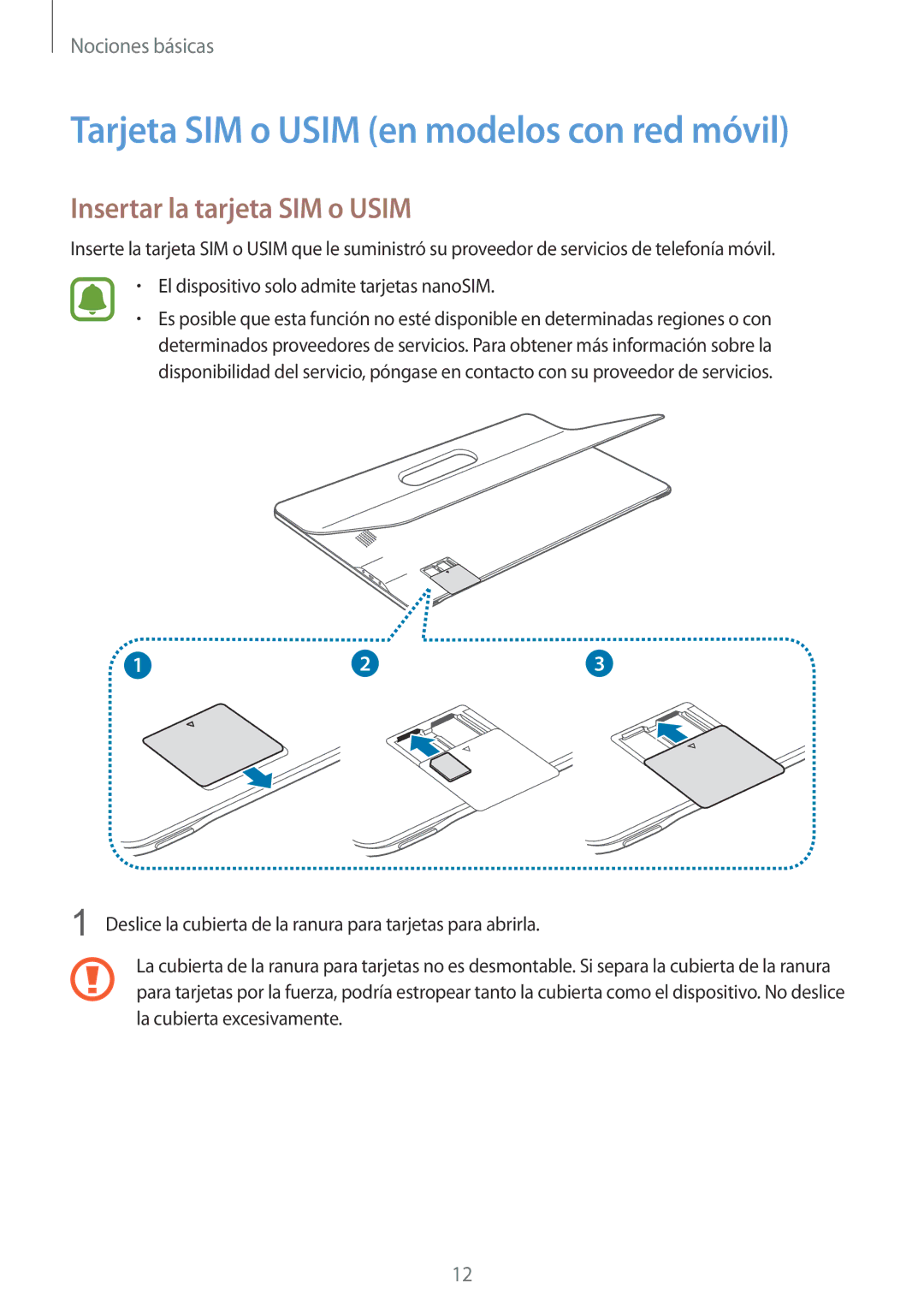 Samsung SM-T670NZWAPHE manual Tarjeta SIM o Usim en modelos con red móvil, Insertar la tarjeta SIM o Usim 