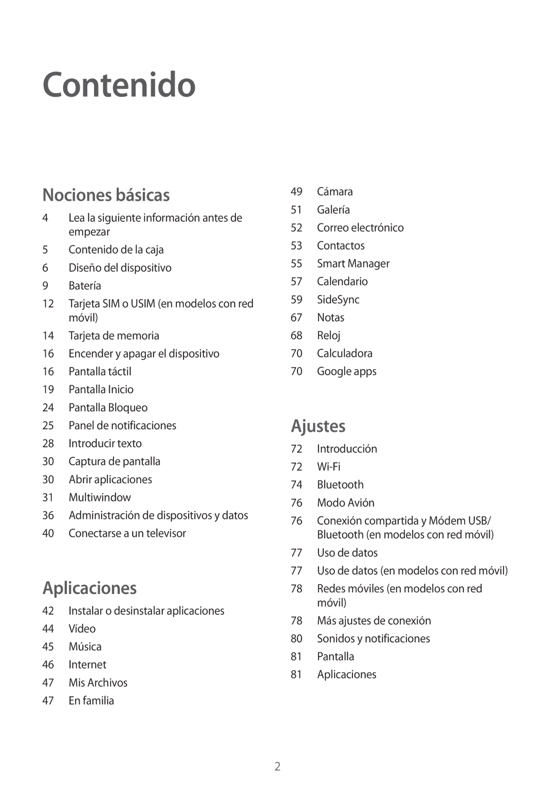 Samsung SM-T670NZWAPHE manual Contenido 