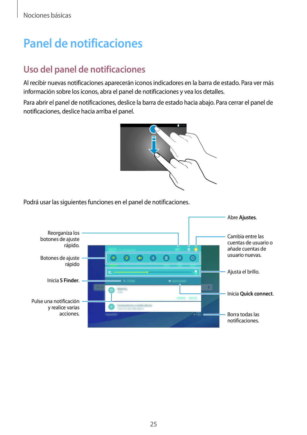 Samsung SM-T670NZWAPHE manual Panel de notificaciones, Uso del panel de notificaciones 