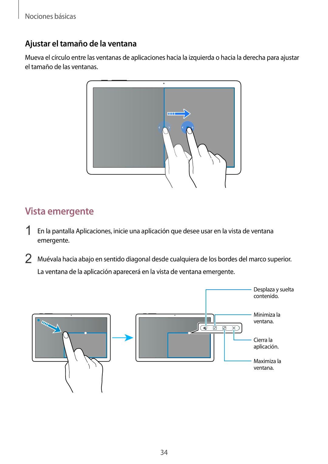 Samsung SM-T670NZWAPHE manual Vista emergente, Ajustar el tamaño de la ventana 