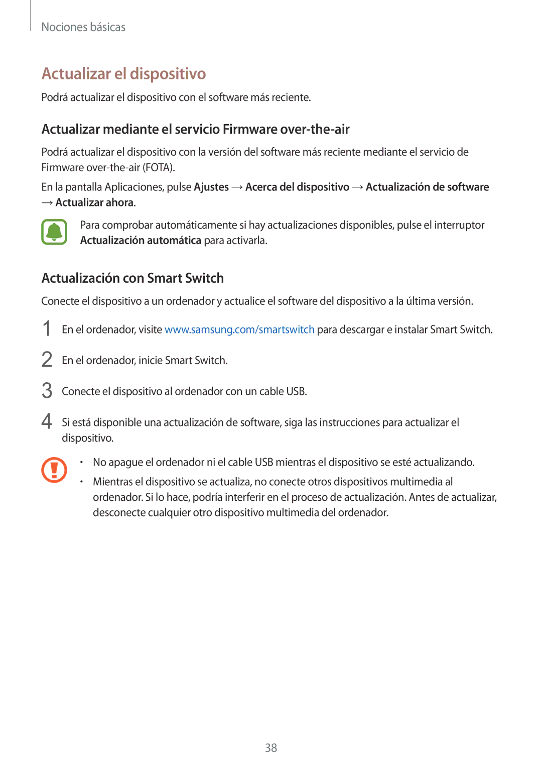 Samsung SM-T670NZWAPHE manual Actualizar el dispositivo, Actualizar mediante el servicio Firmware over-the-air 