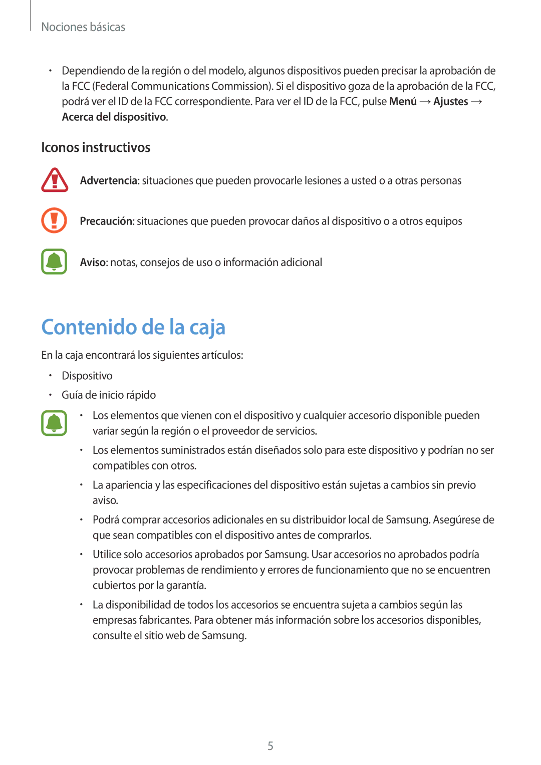 Samsung SM-T670NZWAPHE manual Contenido de la caja, Iconos instructivos 