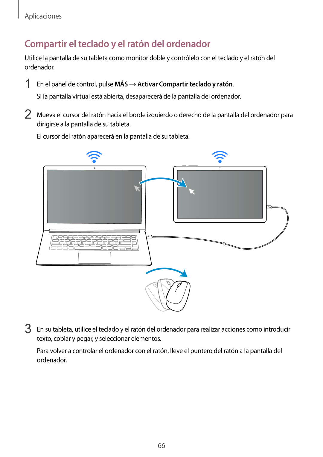 Samsung SM-T670NZWAPHE manual Compartir el teclado y el ratón del ordenador 