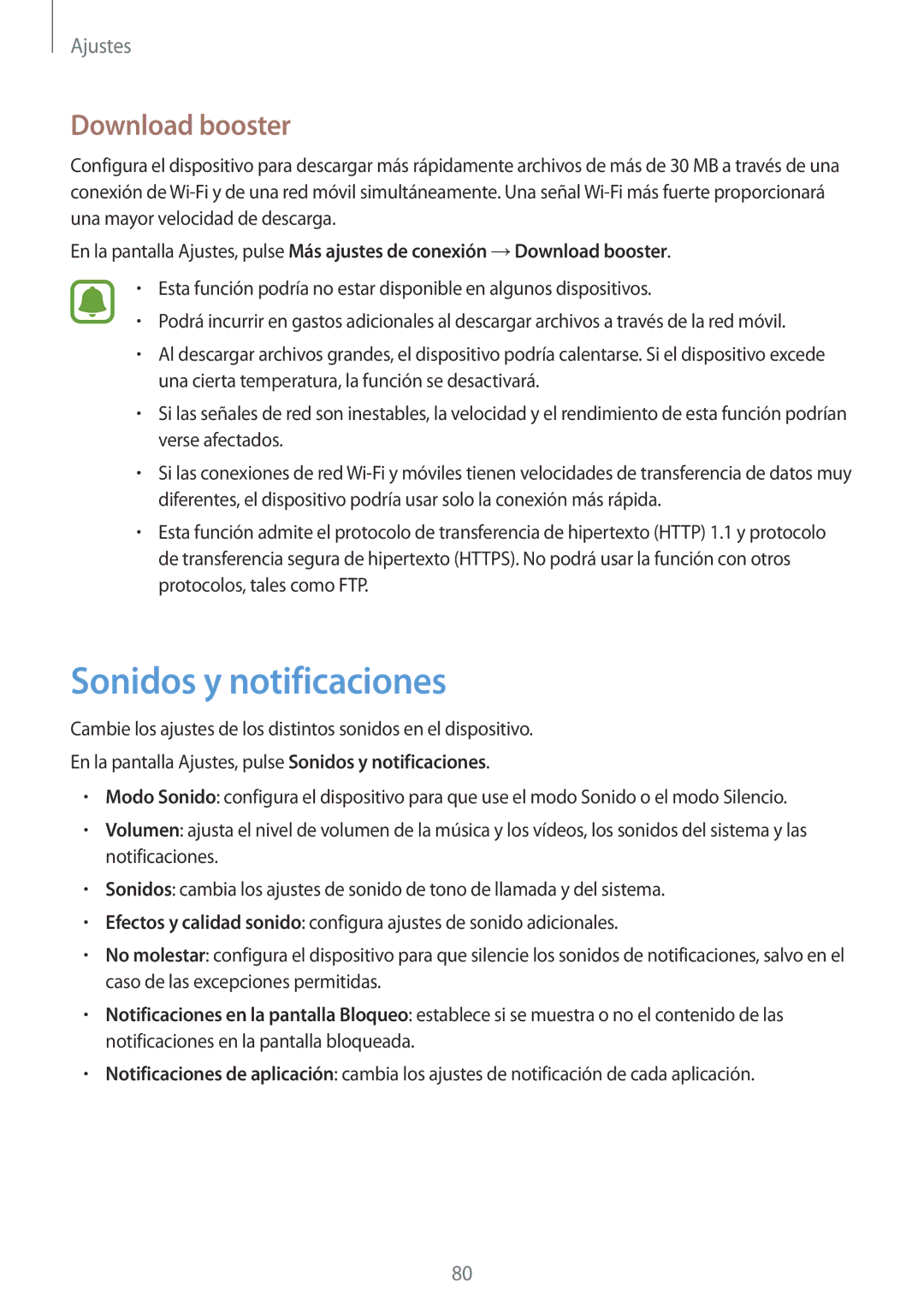 Samsung SM-T670NZWAPHE manual Sonidos y notificaciones, Download booster 