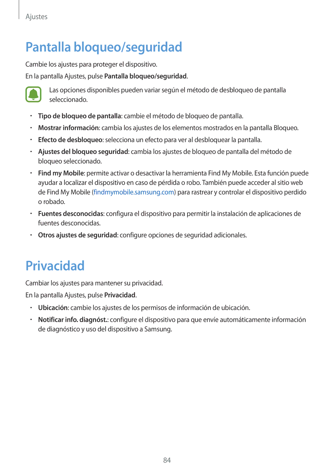 Samsung SM-T670NZWAPHE manual Pantalla bloqueo/seguridad, Privacidad 