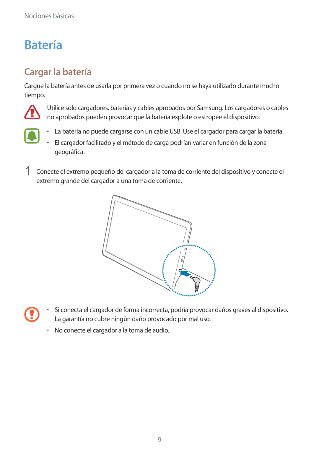 Samsung SM-T670NZWAPHE manual Batería, Cargar la batería 