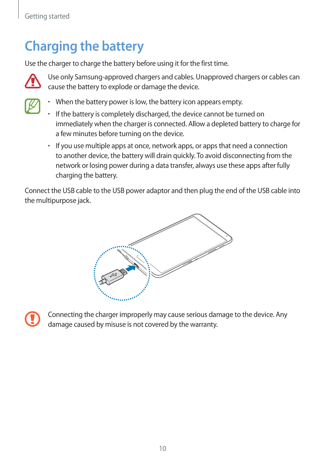 Samsung SM-T700 user manual Charging the battery 