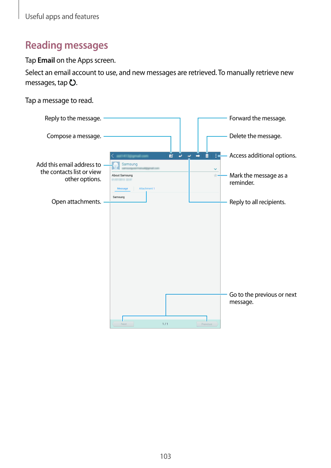 Samsung SM-T700 user manual Reading messages 