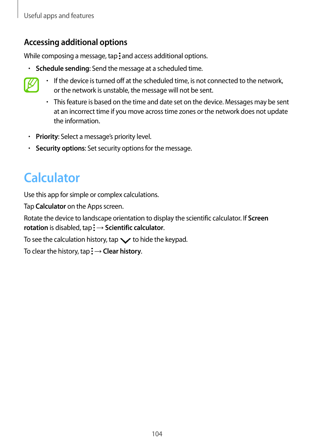 Samsung SM-T700 user manual Calculator, Accessing additional options 