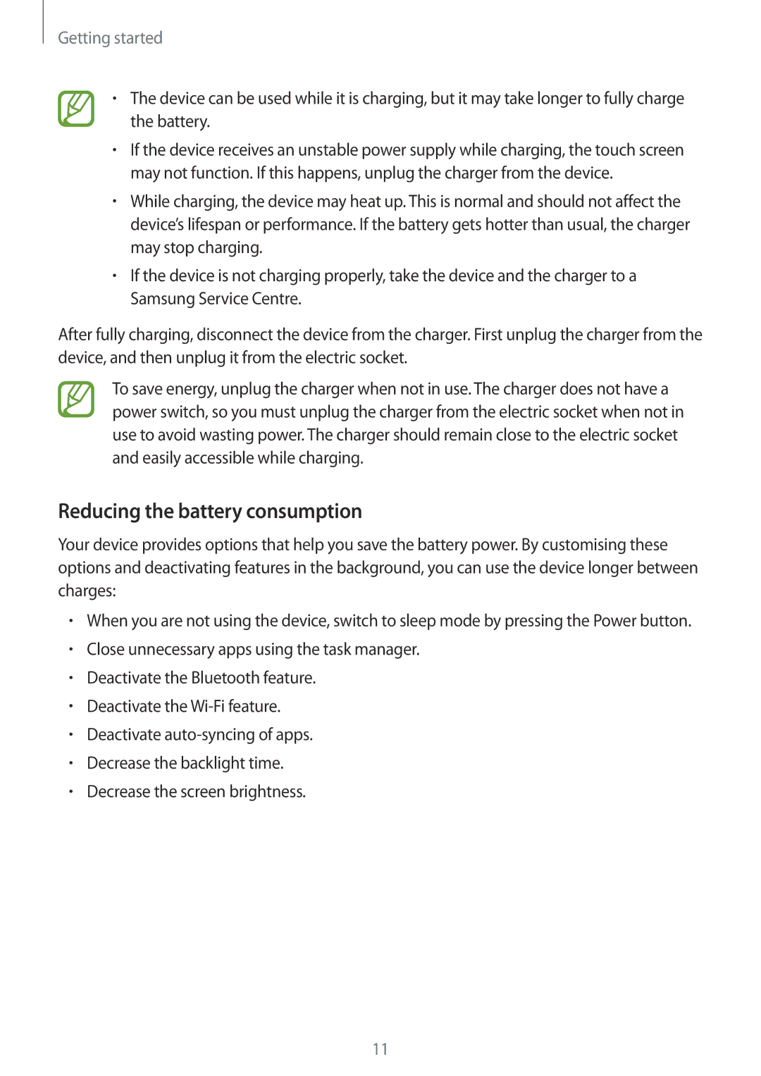 Samsung SM-T700 user manual Reducing the battery consumption 