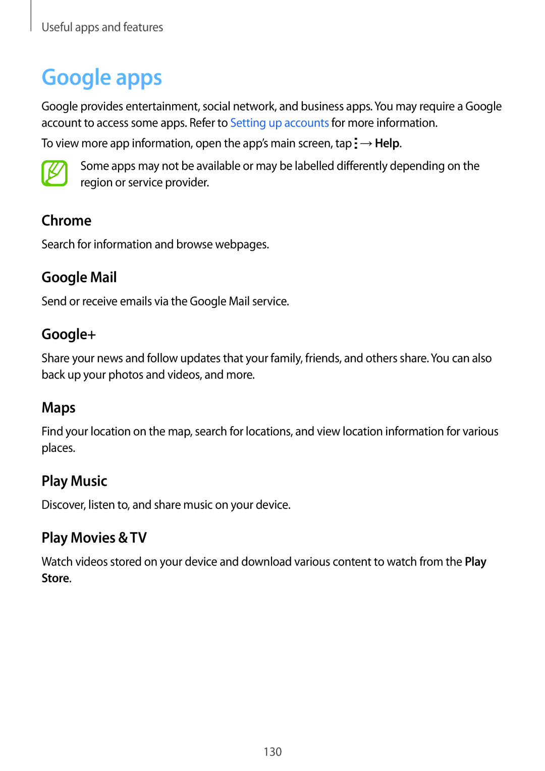 Samsung SM-T700 user manual Google apps 