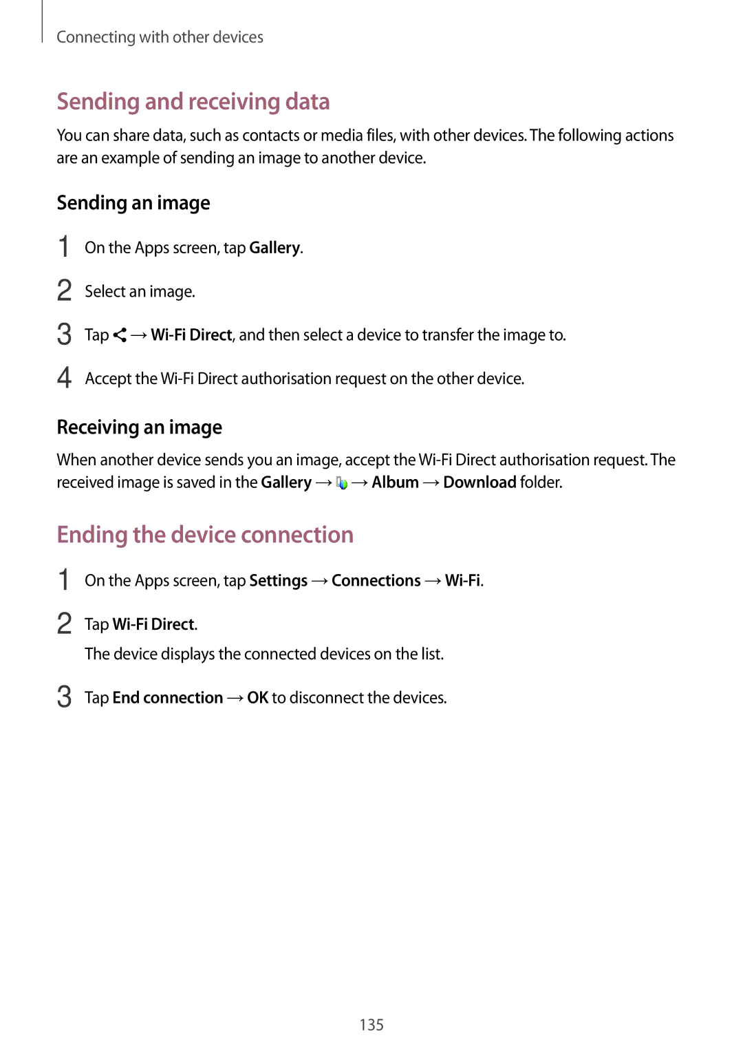 Samsung SM-T700 user manual Ending the device connection, On the Apps screen, tap Gallery 