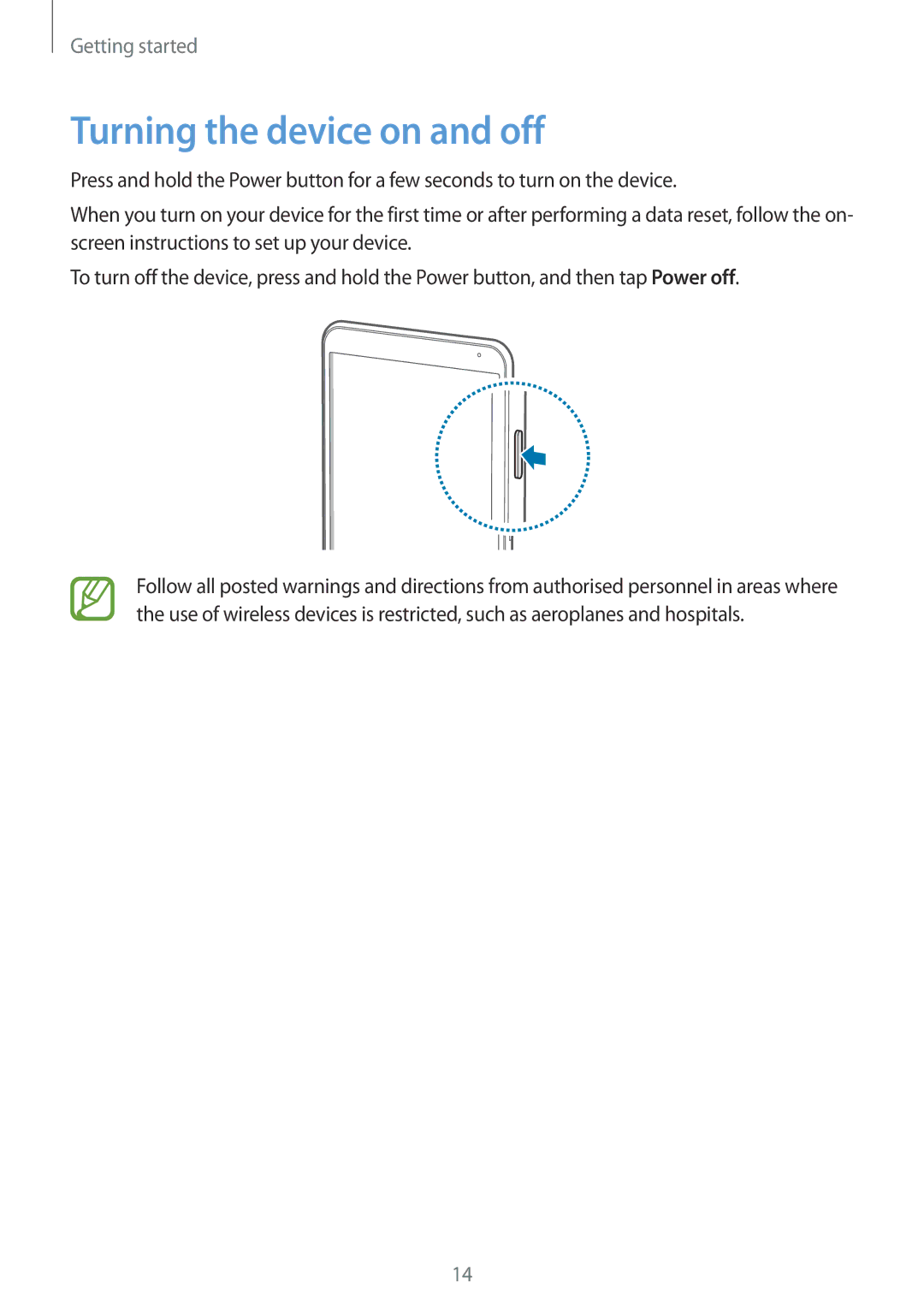 Samsung SM-T700 user manual Turning the device on and off 