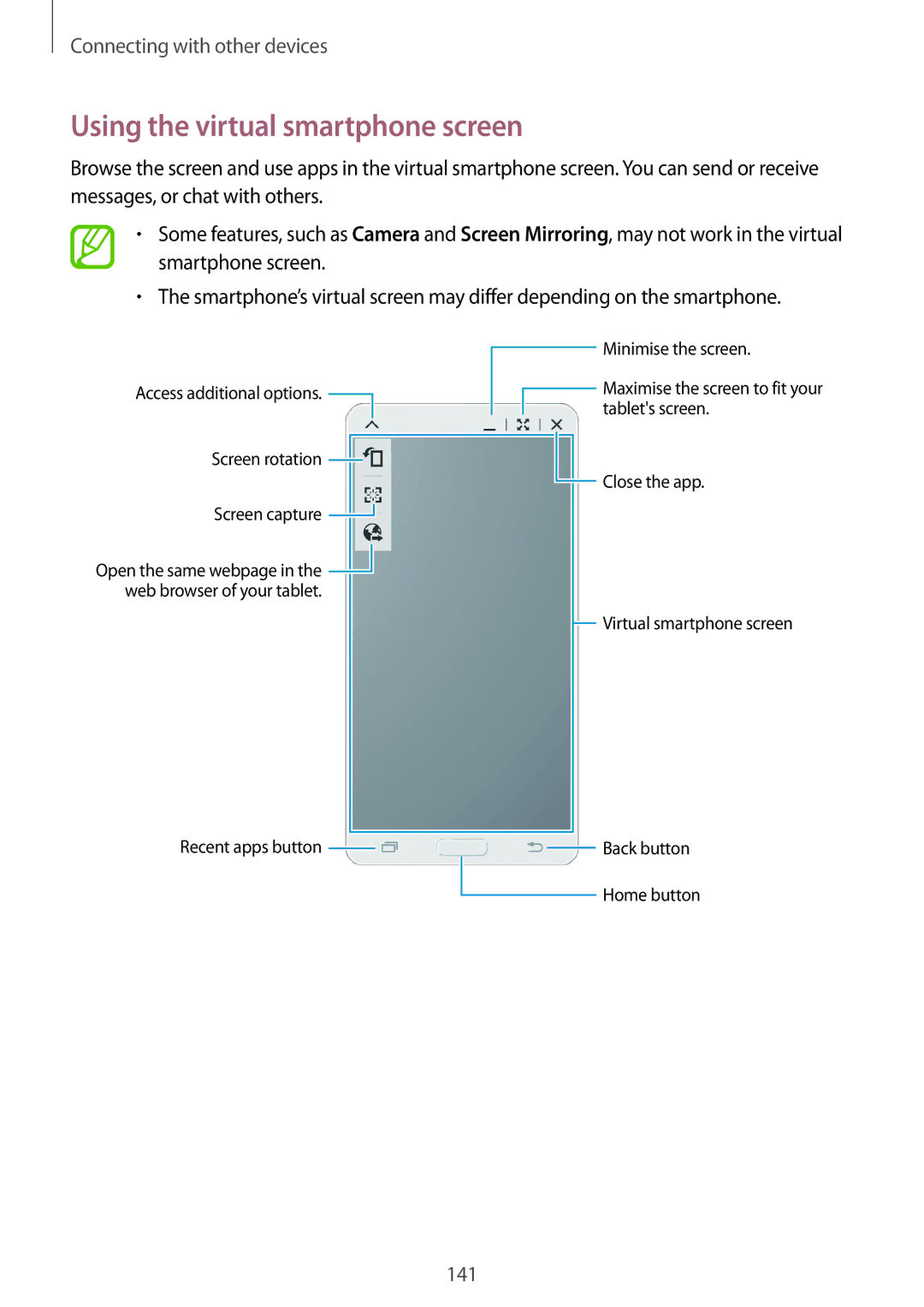 Samsung SM-T700 user manual Using the virtual smartphone screen 