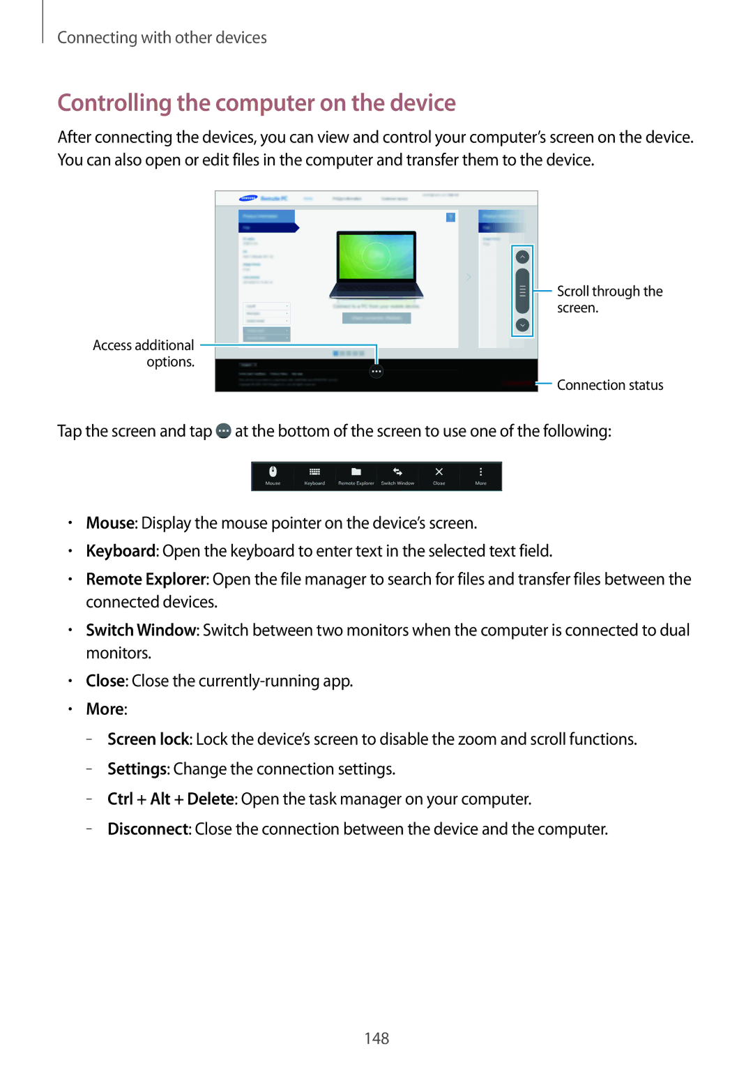 Samsung SM-T700 user manual Controlling the computer on the device, More 