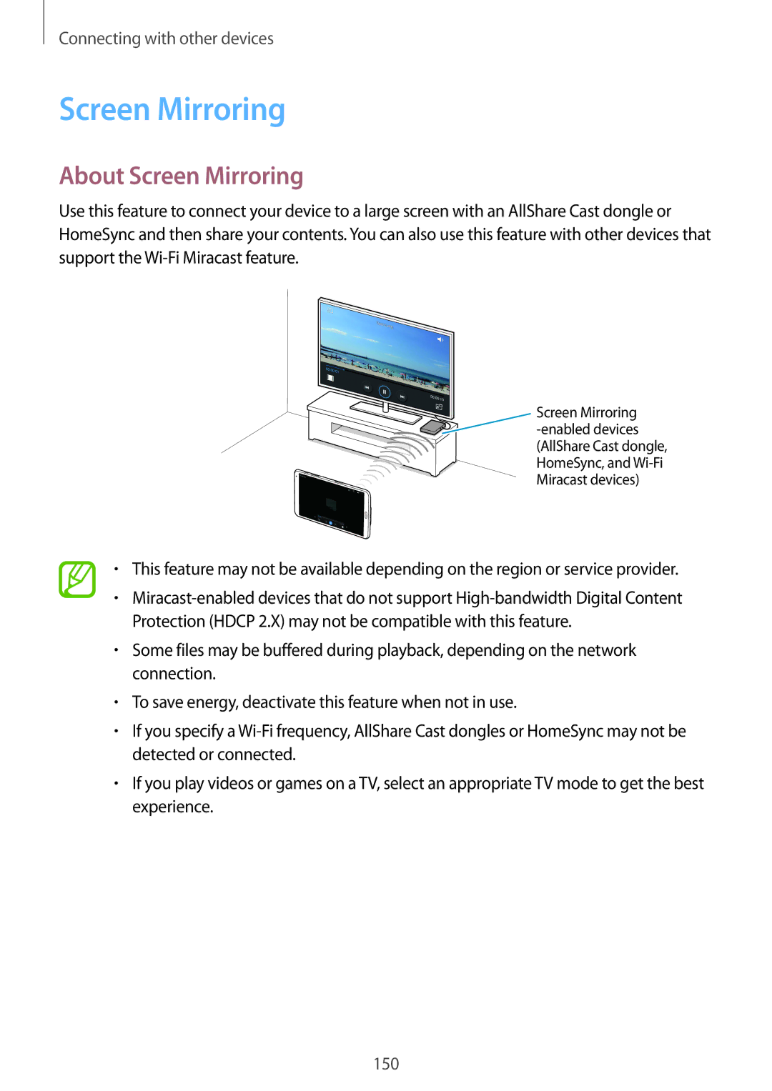 Samsung SM-T700 user manual About Screen Mirroring 