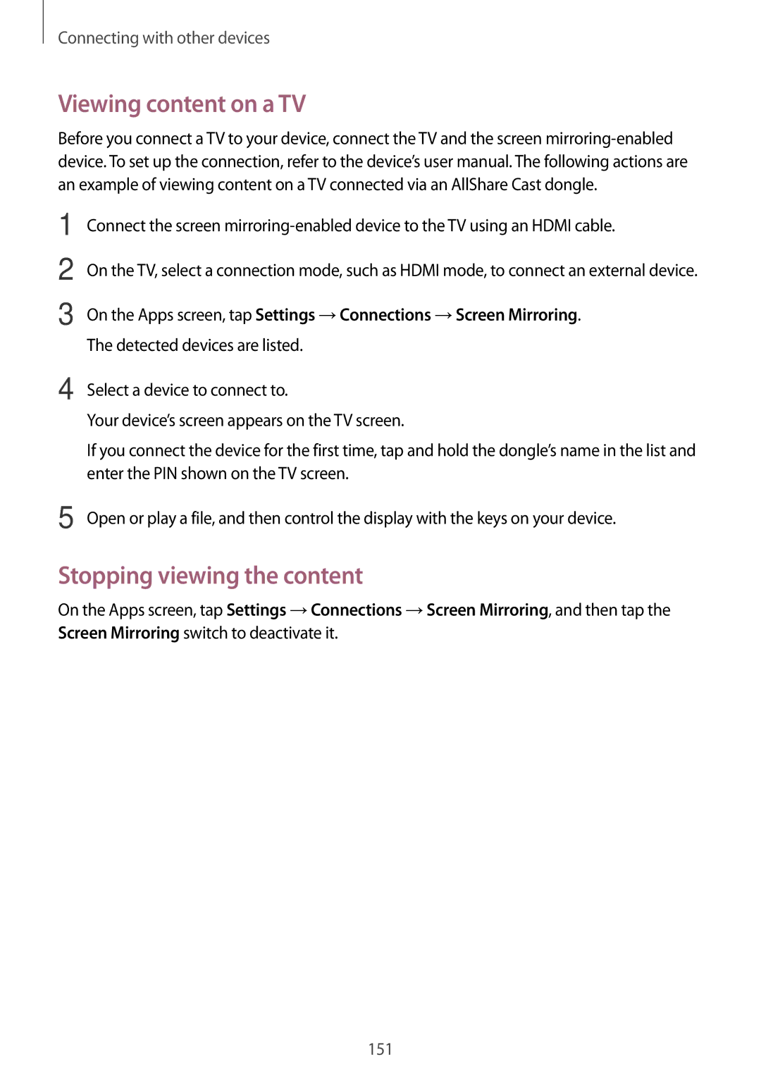 Samsung SM-T700 user manual Viewing content on a TV, Stopping viewing the content 