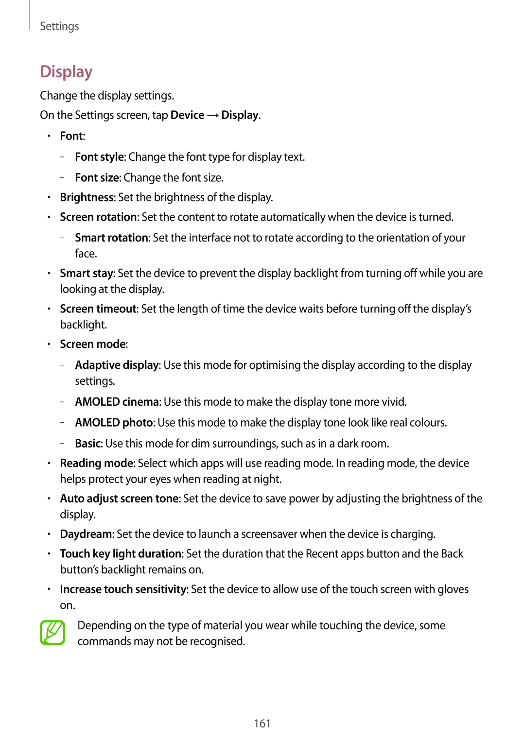 Samsung SM-T700 user manual Display, Font, Screen mode 